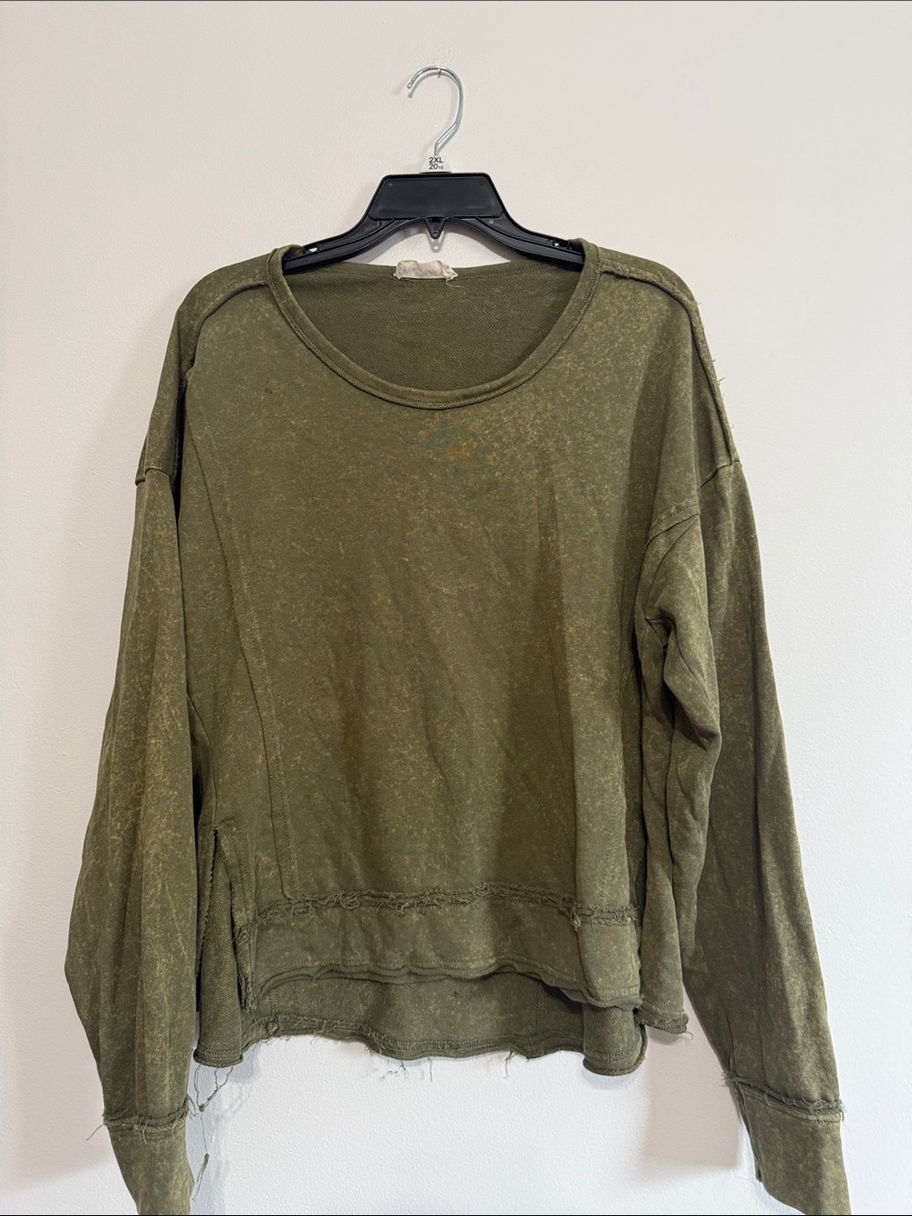 New In Acid Washed Olive Casual Crewneck Long-Sleeve Top - Picture 2 of 5